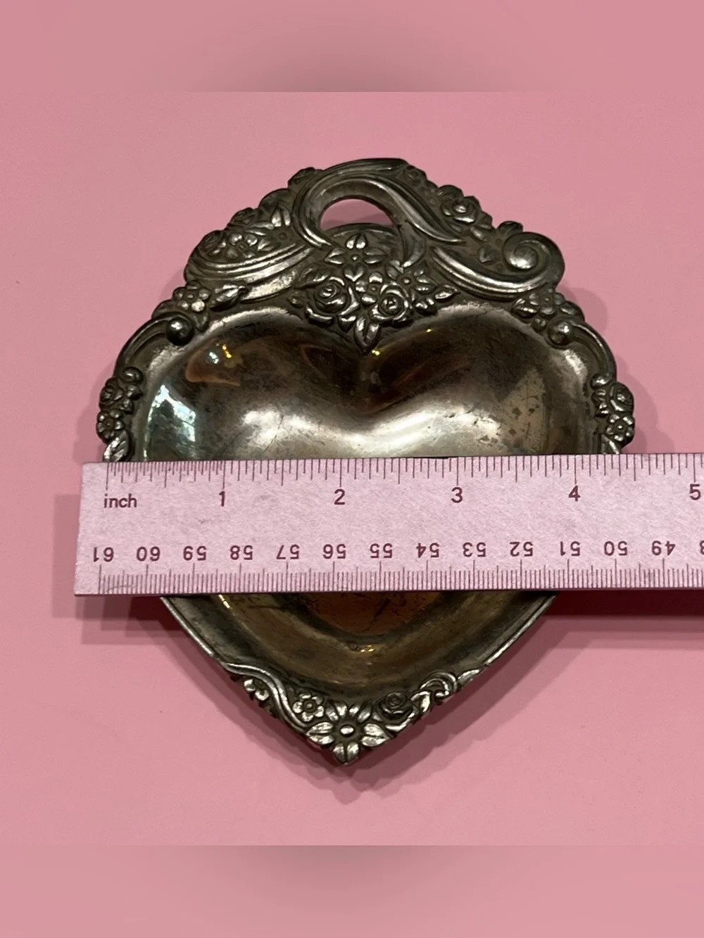Vintage Silver Plate Heart Shaped Bon Bon Candy Trinket Dish Romantic Coquette